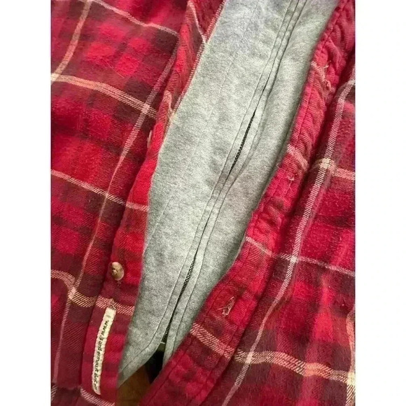 Vintage Insulated Red Flannel Jacket w Hood Fall adventure granola girl l SZ XL - Picture 5 of 8